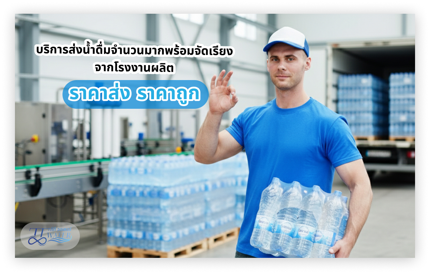 บริการส่งน้ำดื่มจำนวนมากพร้อมจัดเรียงจากโรงงานผลิต ราคาส่ง ราคาถูก